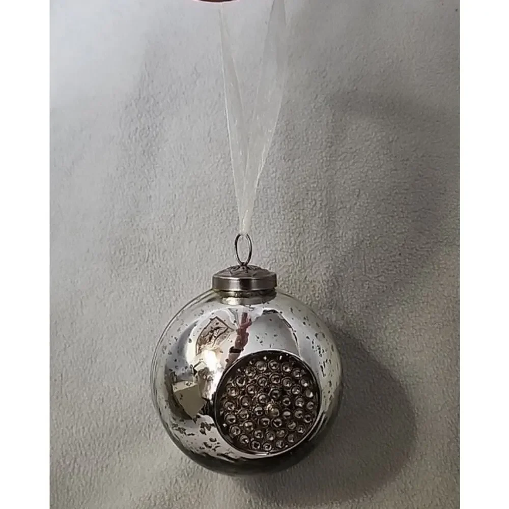 Vintage Large Pottery Barn Mercury Blown Glass Christmas Ornament Silver
